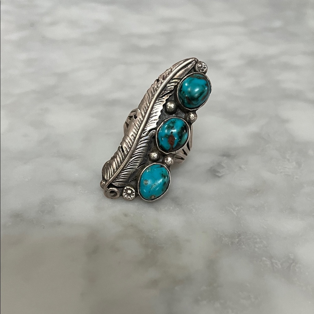 Turquoise And Silver Feather Ring - image 4